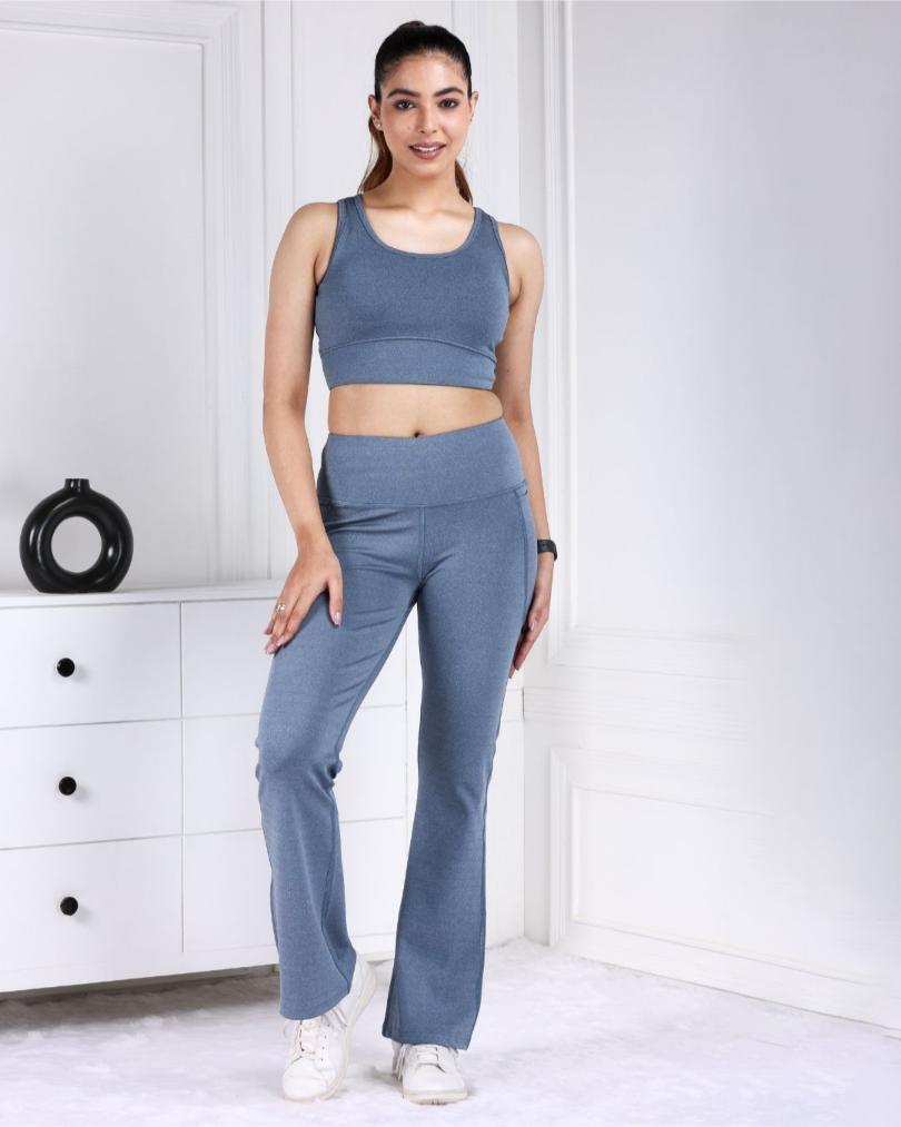 Teal Melange Active Flare Pants - Active melange flare pants