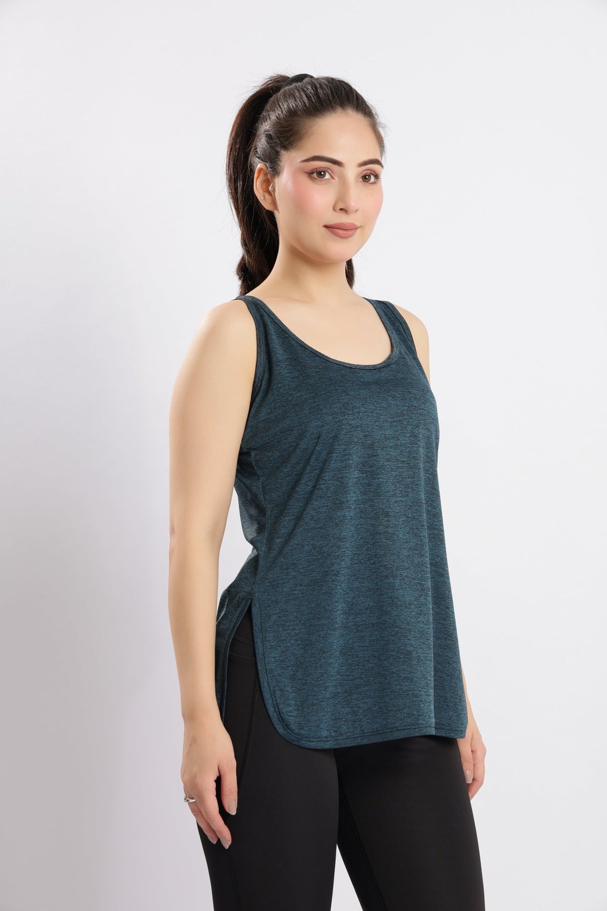 Teal melange active longline vest -Active longline vest
