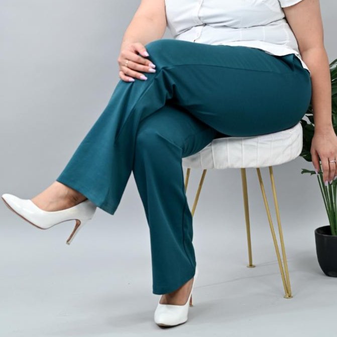 Teal plus size stretchable biowash USA HQ cotton bootcut flare pants with superior elastic belt. - Milano plus size bootcut flare pants