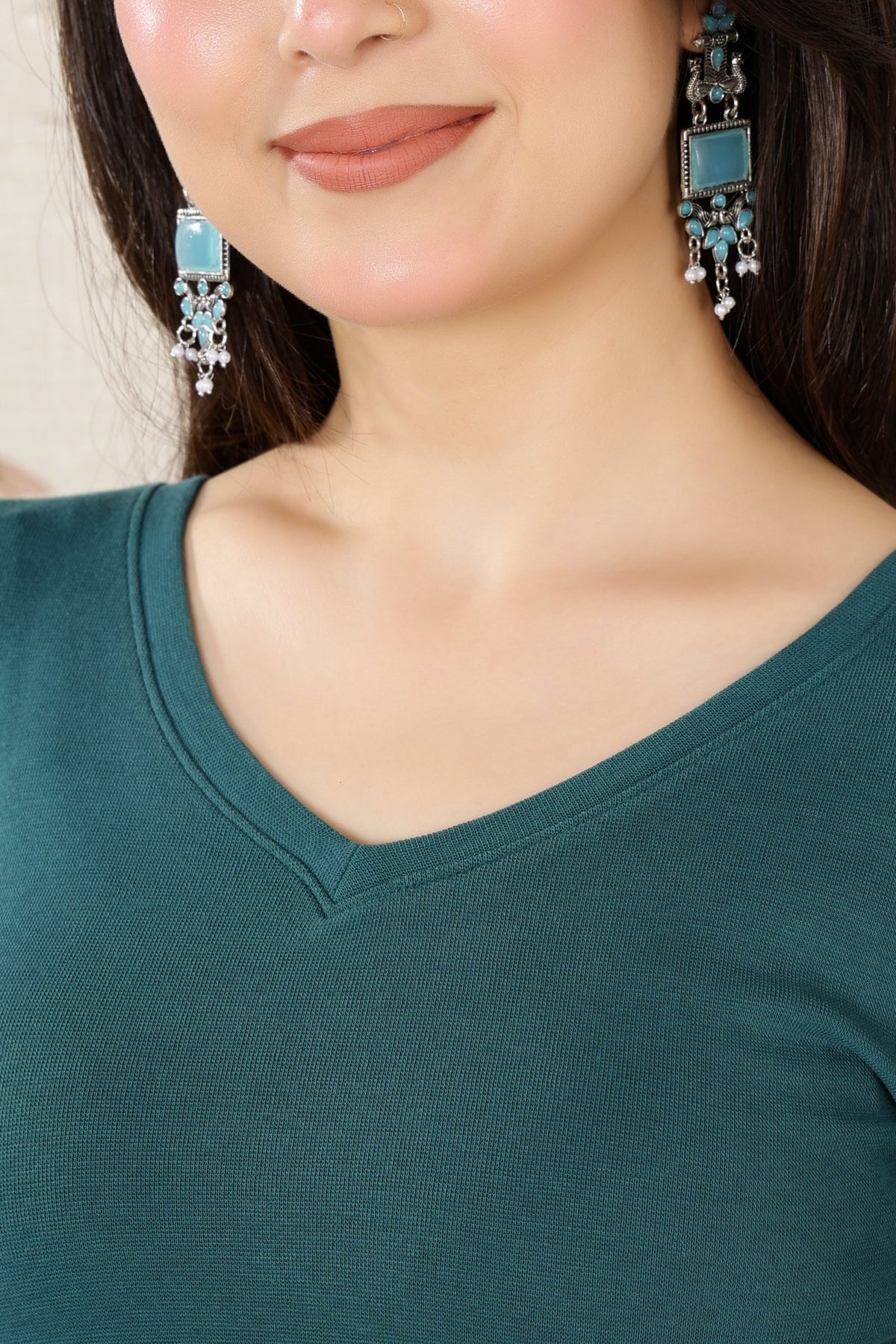 Teal Rib Blouse [ 100% USA HQ Cotton, 280 GSM non transparent fabric ] -Rib blouse