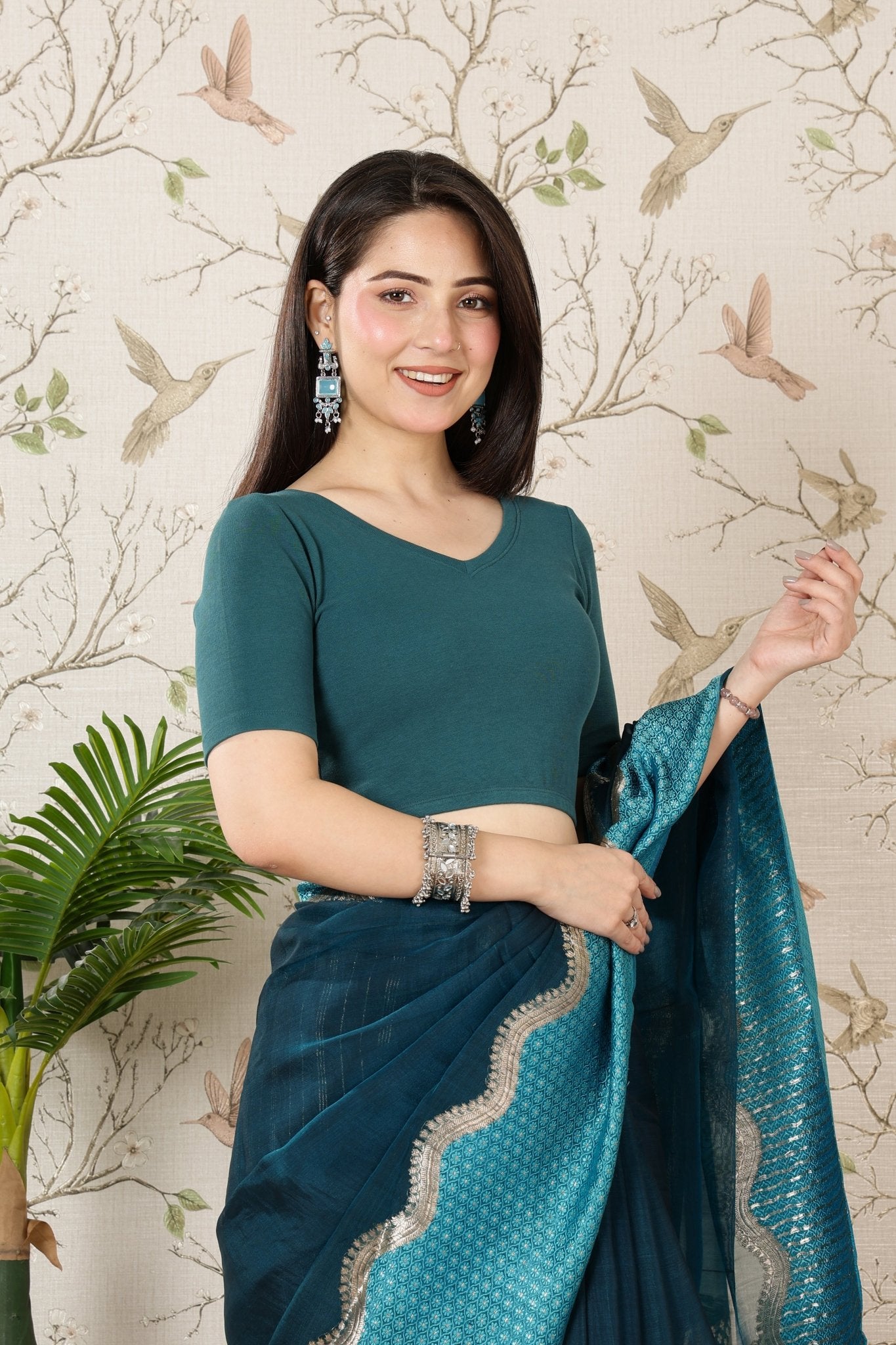 Teal Rib Blouse [ 100% USA HQ Cotton, 280 GSM non transparent fabric ] -Rib blouse