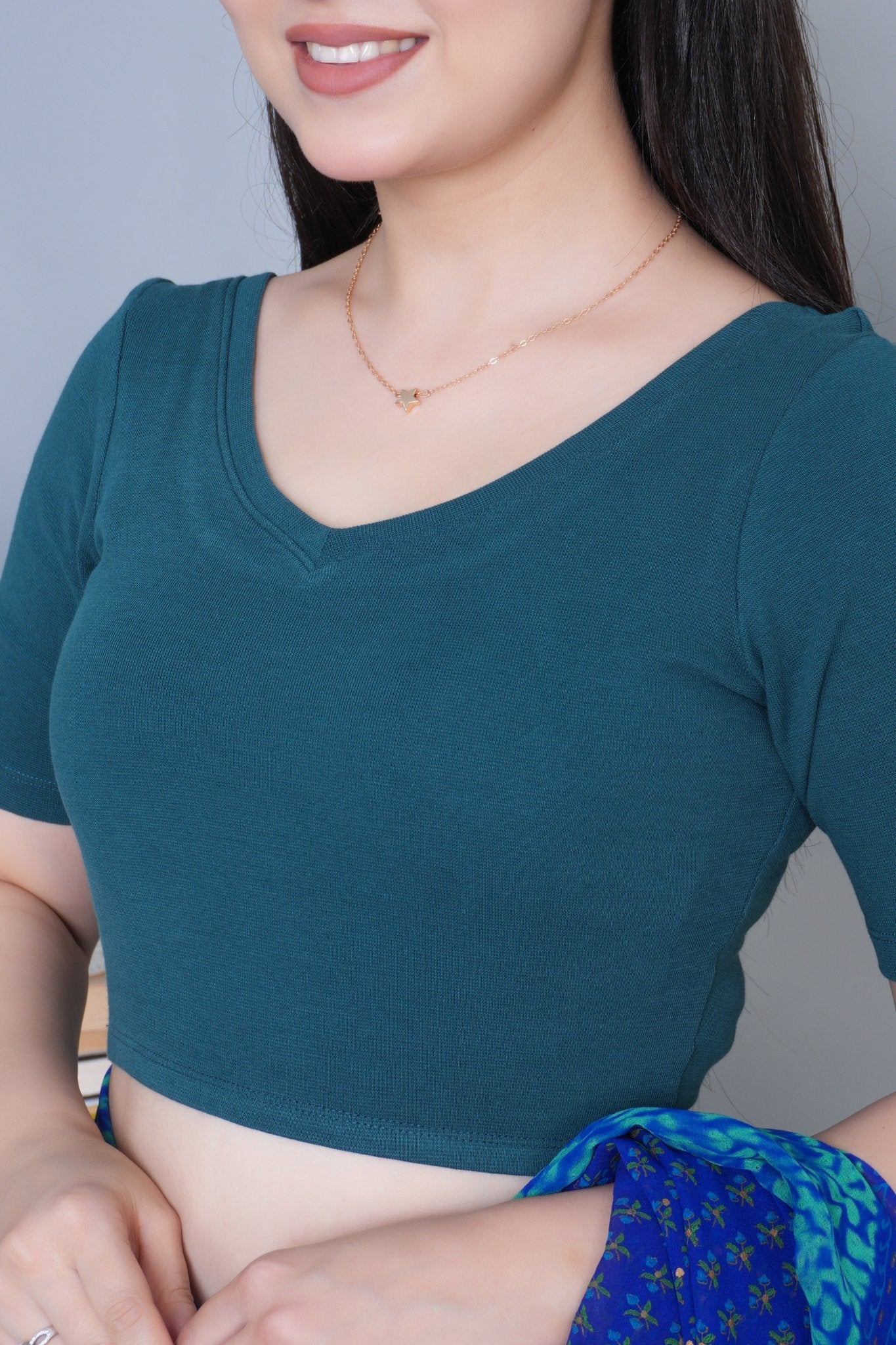 Teal Rib Blouse [ 100% USA HQ Cotton, 280 GSM non transparent fabric ] - Rib blouse