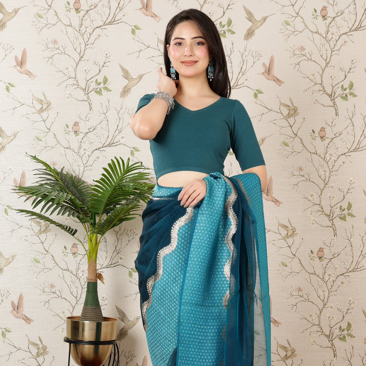 Teal Rib Blouse [ 100% USA HQ Cotton, 280 GSM non transparent fabric ] -Rib blouse