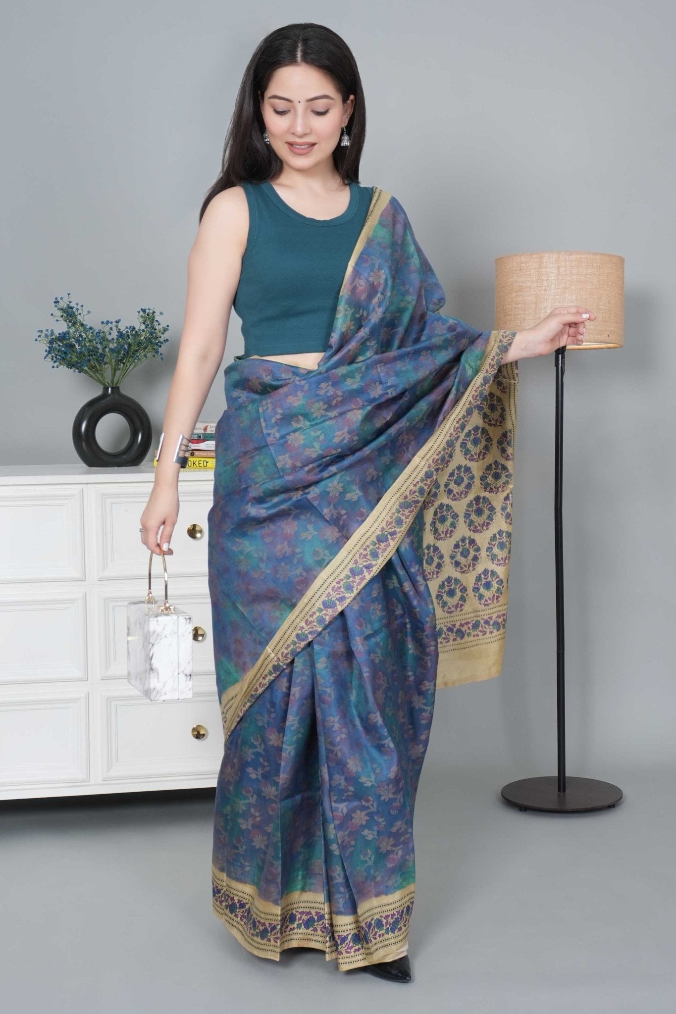 Teal Rib Crop Blouse [ 100% USA HQ Cotton, 280 GSM non transparent fabric ] - Rib crop blouse