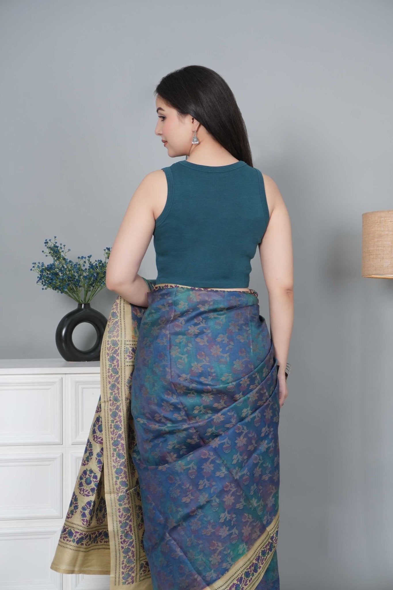 Teal Rib Crop Blouse [ 100% USA HQ Cotton, 280 GSM non transparent fabric ] - Rib crop blouse