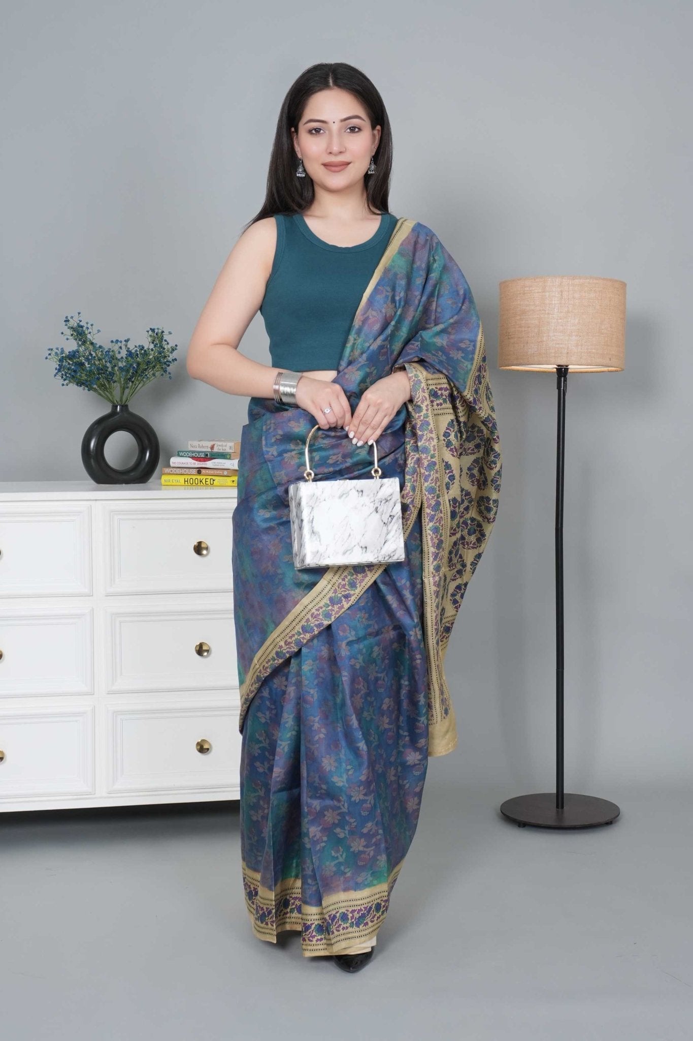 Teal Rib Crop Blouse [ 100% USA HQ Cotton, 280 GSM non transparent fabric ] - Rib crop blouse