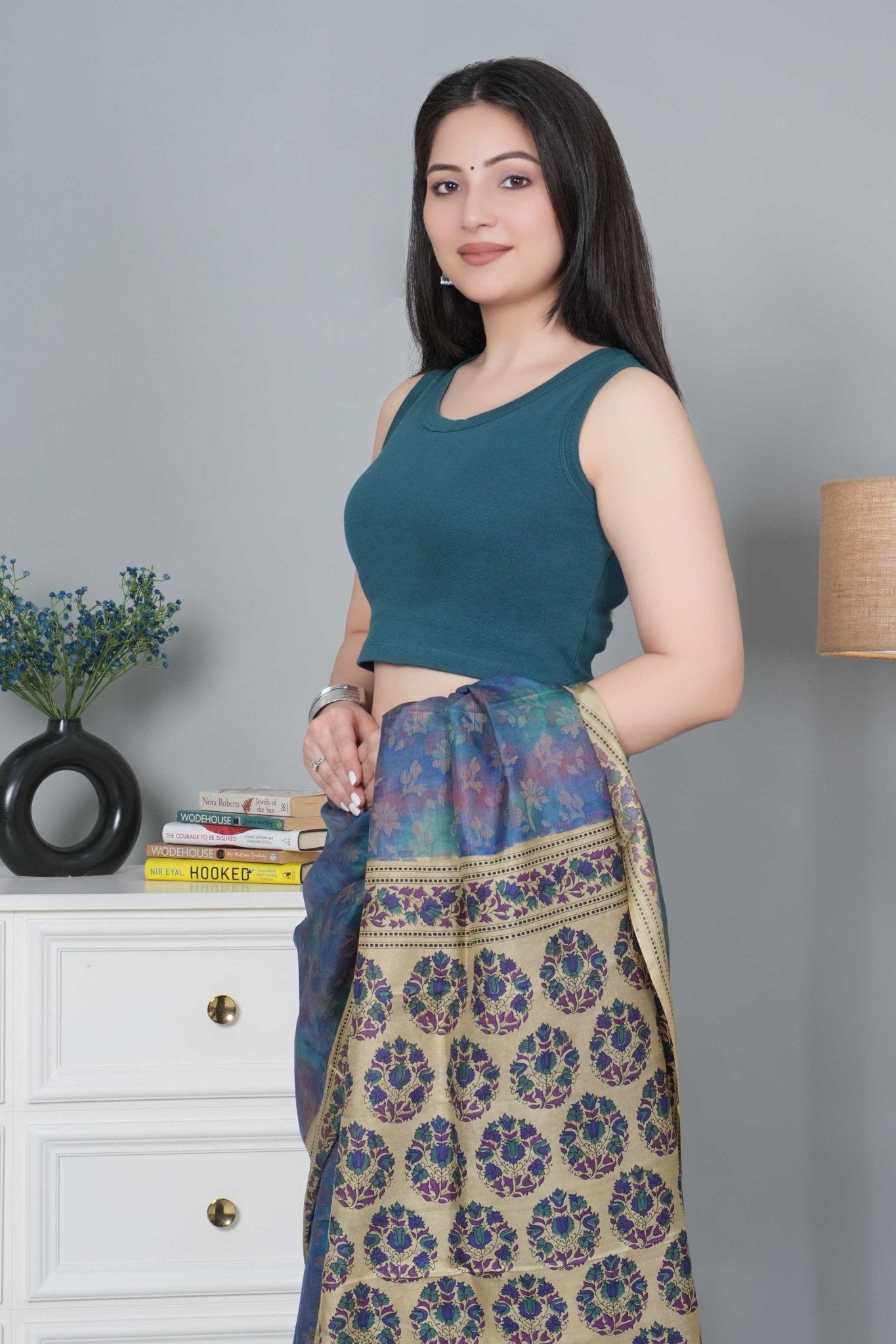 Teal Rib Crop Blouse [ 100% USA HQ Cotton, 280 GSM non transparent fabric ] - Rib crop blouse