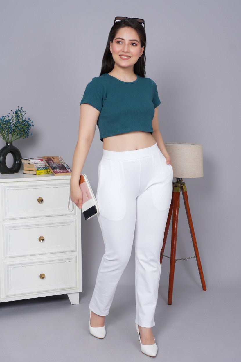 Teal Rib Crop T Shirt [ 100% USA HQ Cotton, 280 GSM non transparent fabric ] - Rib crop t shirt