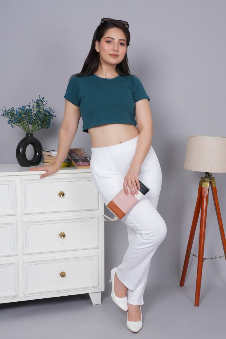 Teal Rib Crop T Shirt [ 100% USA HQ Cotton, 280 GSM non transparent fabric ] - Rib crop t shirt