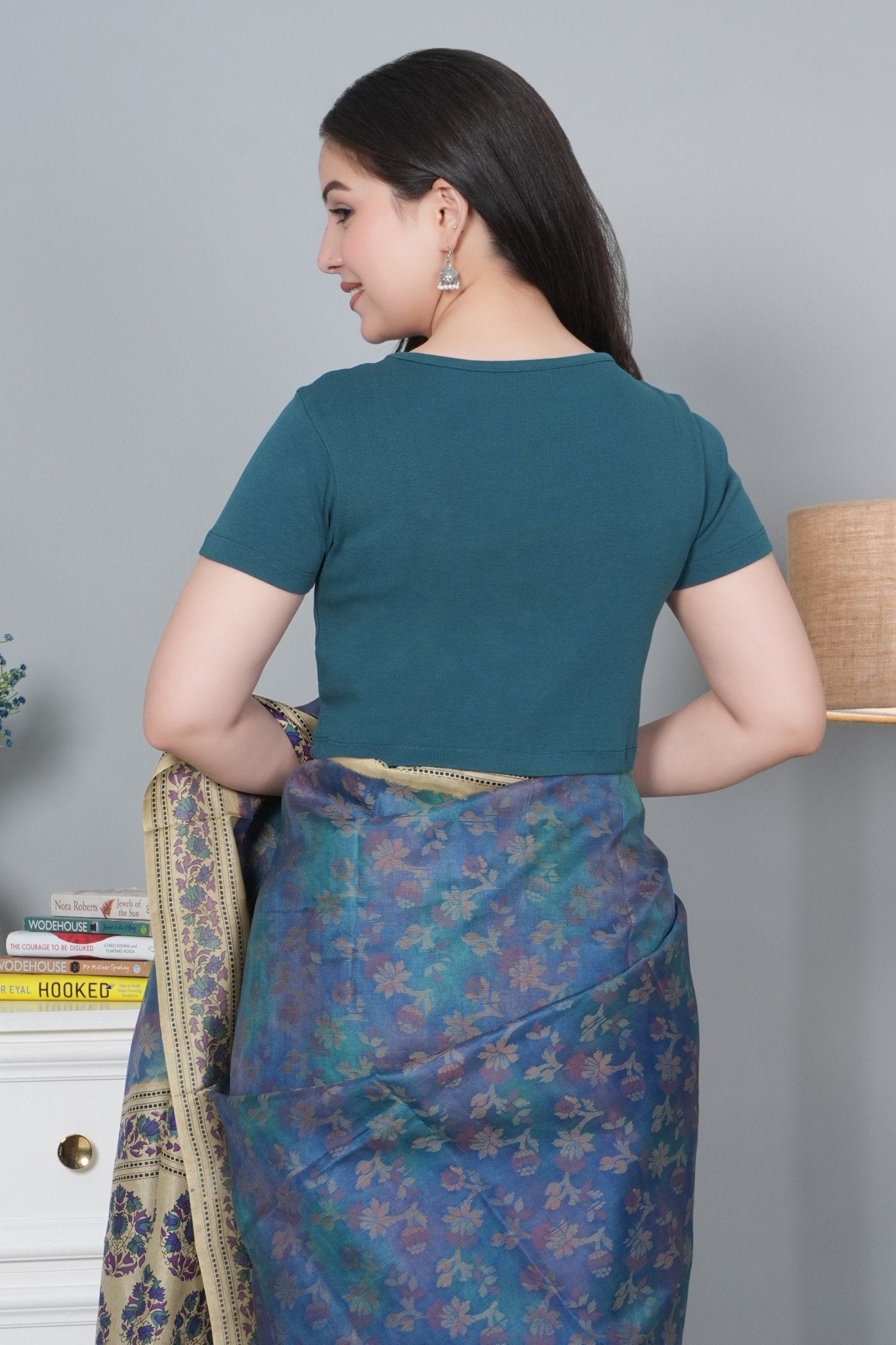 Teal Rib Crop Tshirt Blouse [ 100% USA HQ Cotton, 280 GSM non transparent fabric ] - Rib crop tshirt blouse