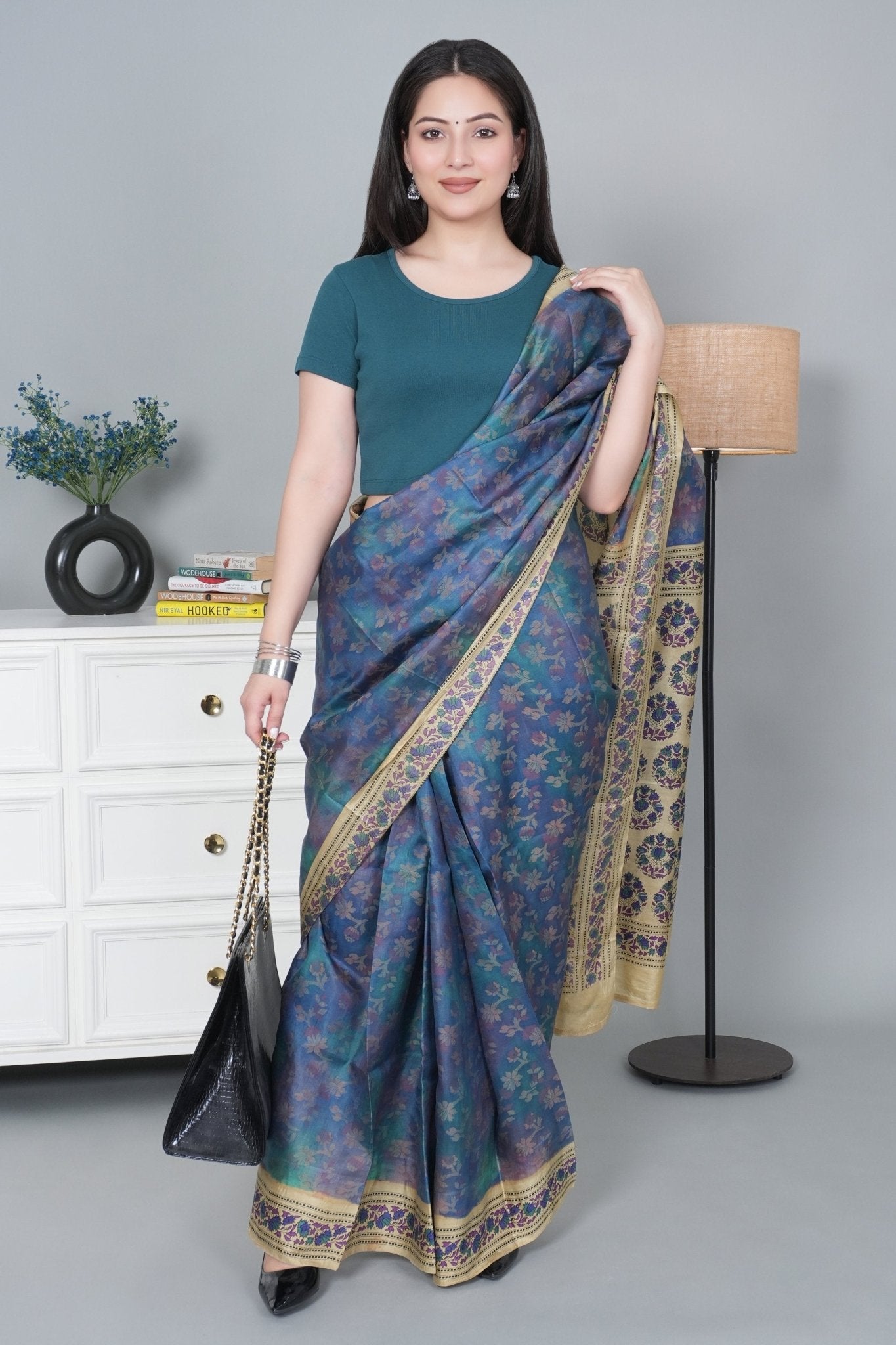 Teal Rib Crop Tshirt Blouse [ 100% USA HQ Cotton, 280 GSM non transparent fabric ] - Rib crop tshirt blouse