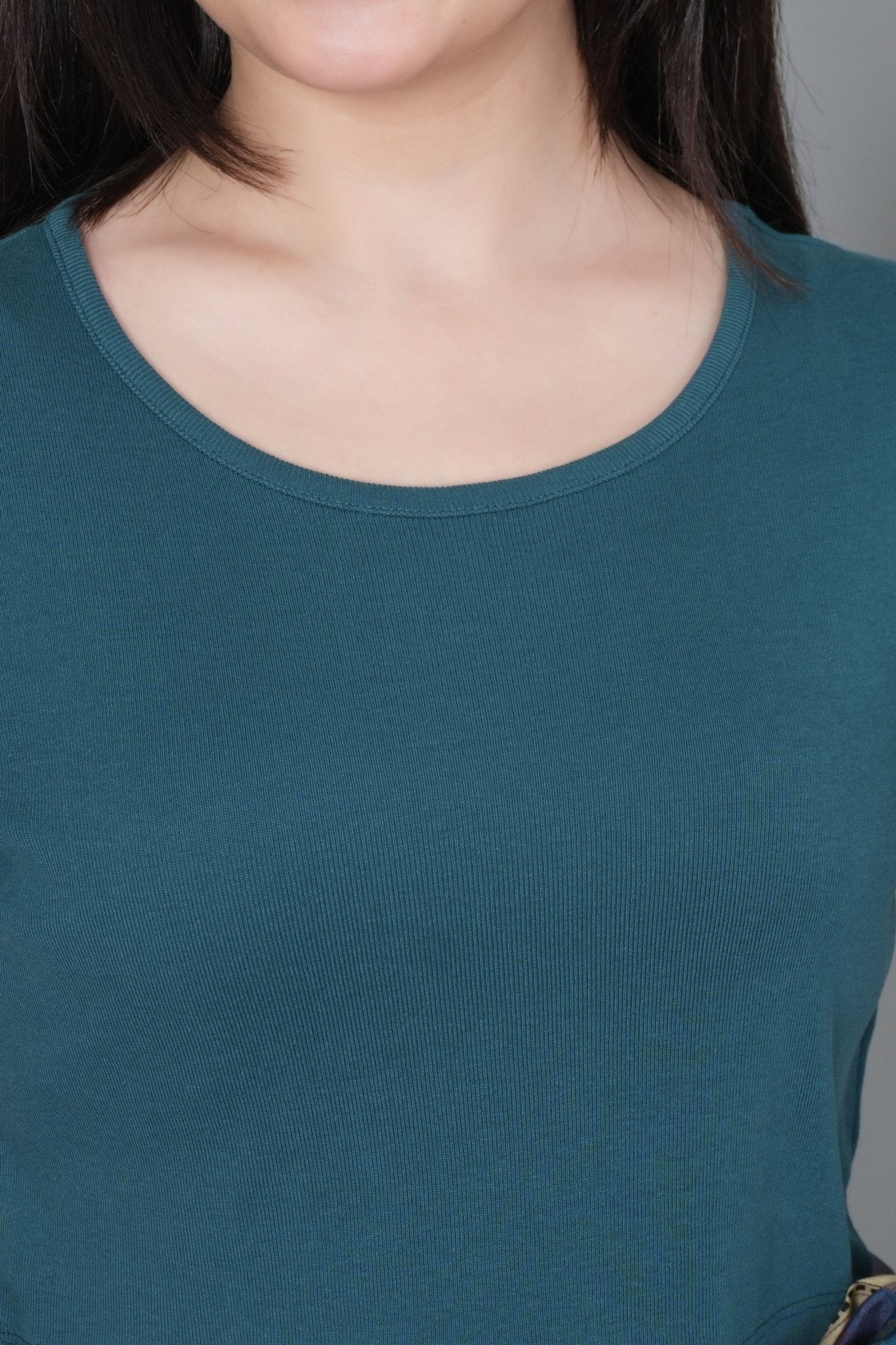 Teal Rib Crop Tshirt Blouse [ 100% USA HQ Cotton, 280 GSM non transparent fabric ] - Rib crop tshirt blouse