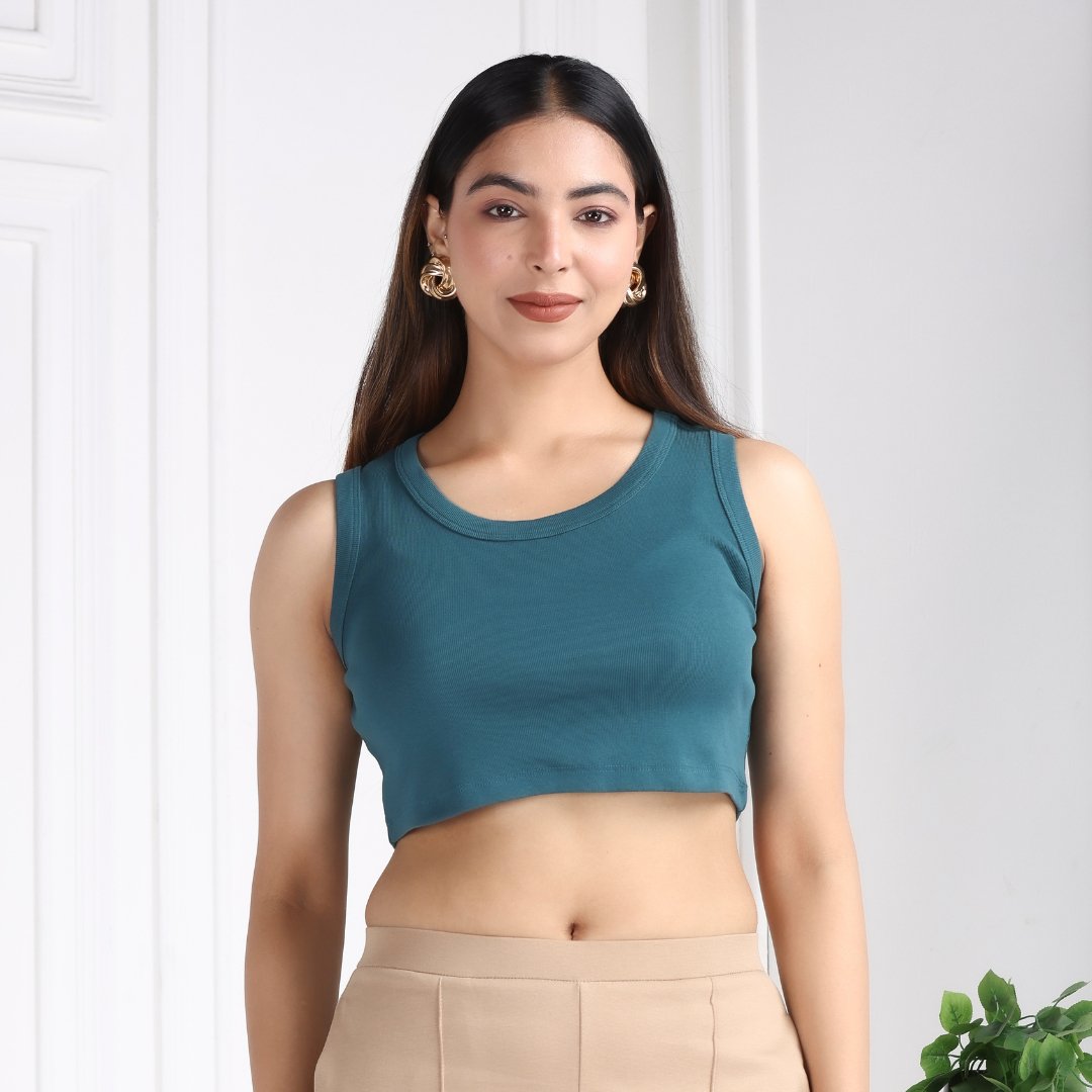 Teal Rib Crop Vest [ 100% USA HQ Cotton, 280 GSM non transparent fabric ] - Rib crop vest