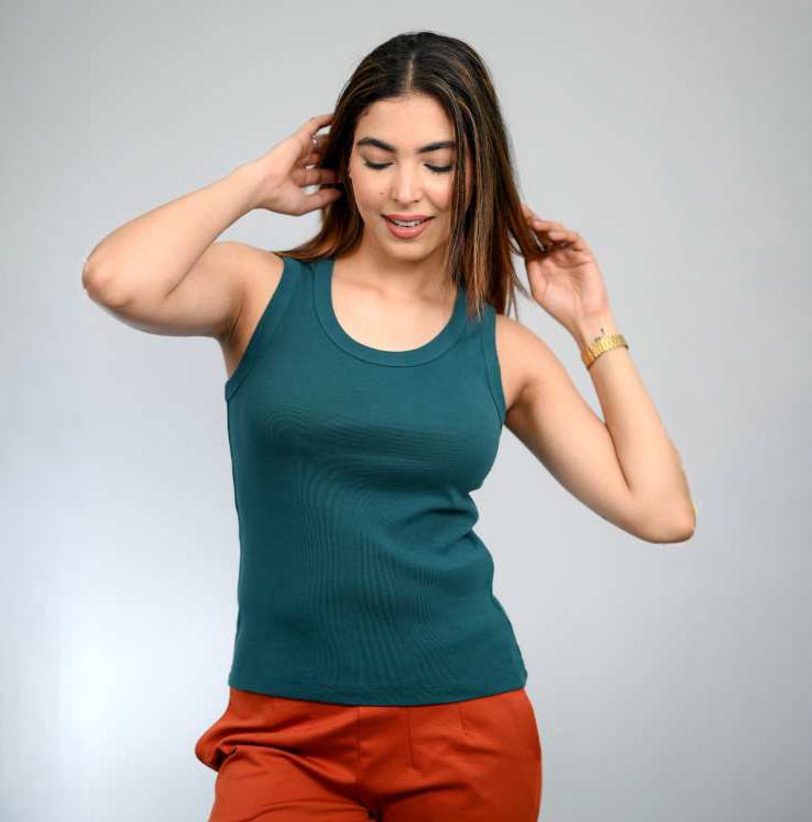 Teal Rib Top [ 280 GSM non transparent fabric ] -Rib tops