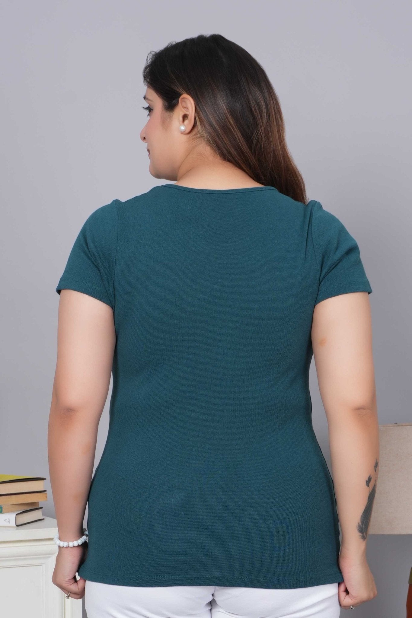 Teal Stretchable Rib T Shirt [ 100% USA HQ Cotton, 280 GSM non transparent fabric ] - Rib t shirt