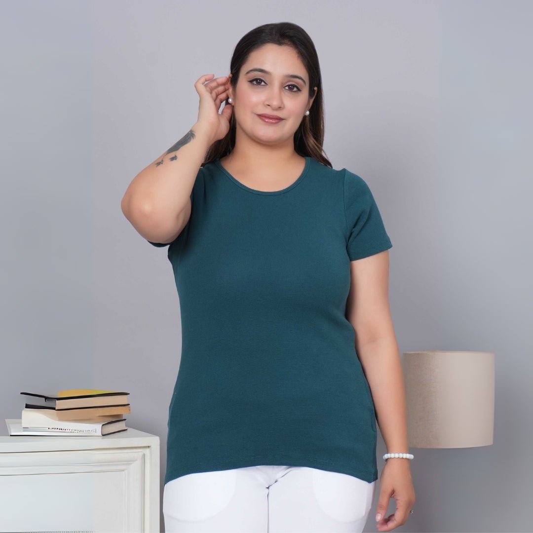 Teal Stretchable Rib T Shirt [ 100% USA HQ Cotton, 280 GSM non transparent fabric ] - Rib t shirt