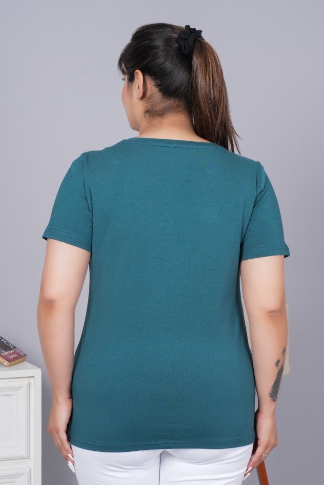 Teal v neck cotton t-shirt with pockets - Long cotton v neck t-shirt