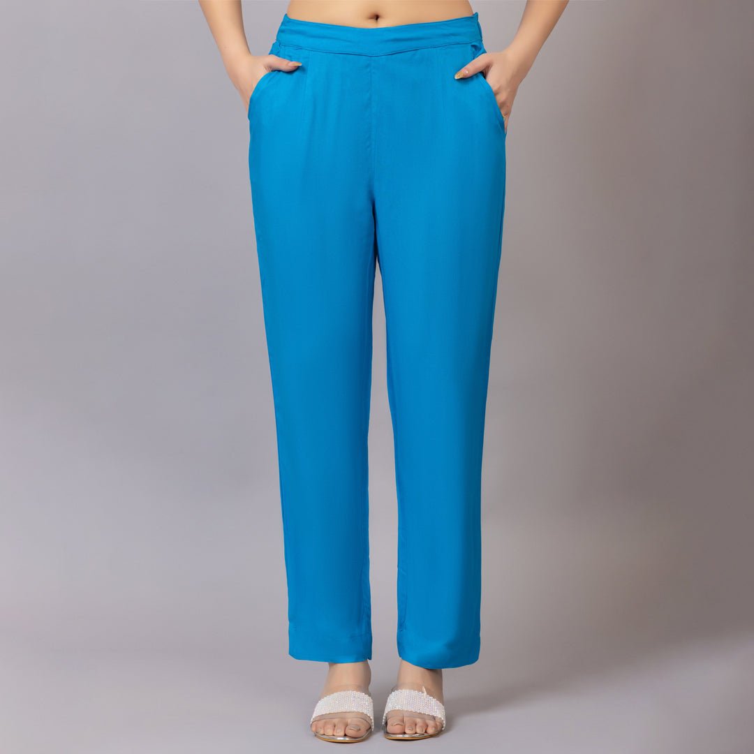 Terquoise blue rayon pant [ 100% Rayon, Liva Certified ] - Rayon pants