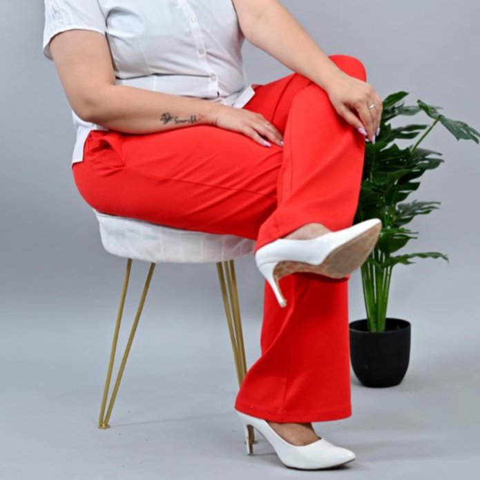 Tomato red plus size stretchable biowash USA HQ cotton bootcut flare pants with superior elastic belt. - Milano plus size bootcut flare pants