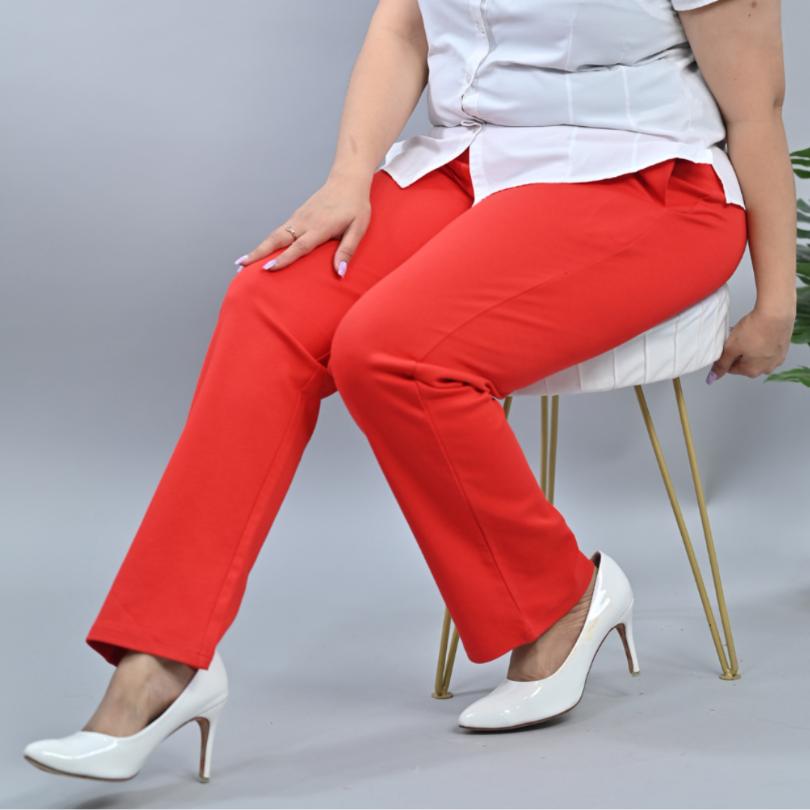 Tomato red plus size stretchable biowash USA HQ cotton cigarette pencil pants with superior elastic belt. [Straight fit] - Milano plus size cigarette pencil pants