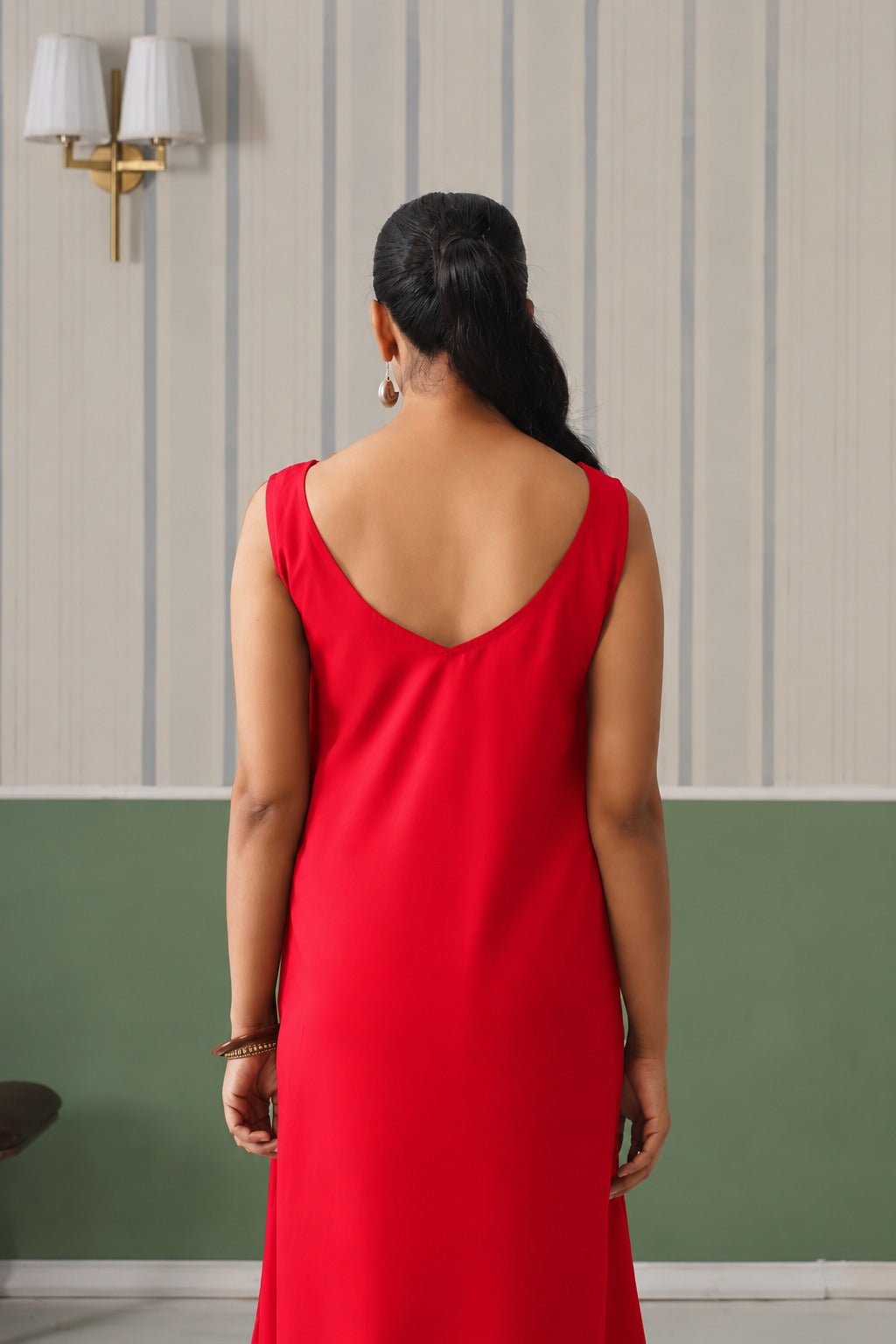 Tomato red rayon flare dress with pocket [ Premium 100% Rayon, Liva Certified ] -Rayon flare dress with pocket