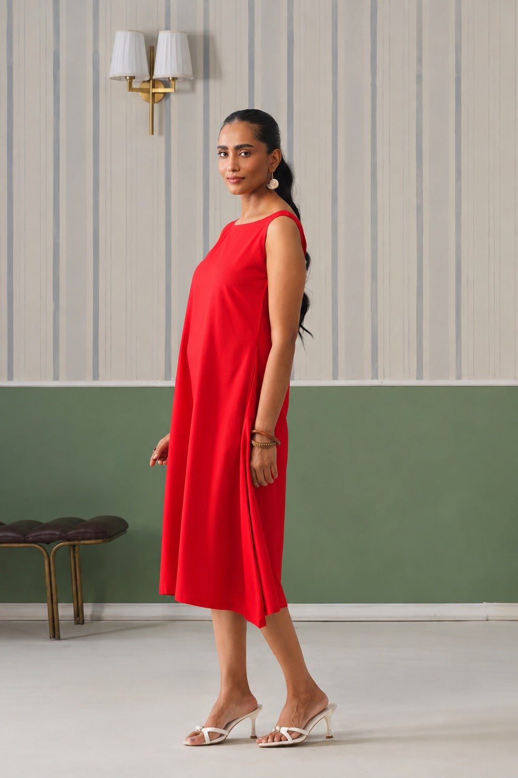 Tomato red rayon flare dress with pocket [ Premium 100% Rayon, Liva Certified ] -Rayon flare dress with pocket