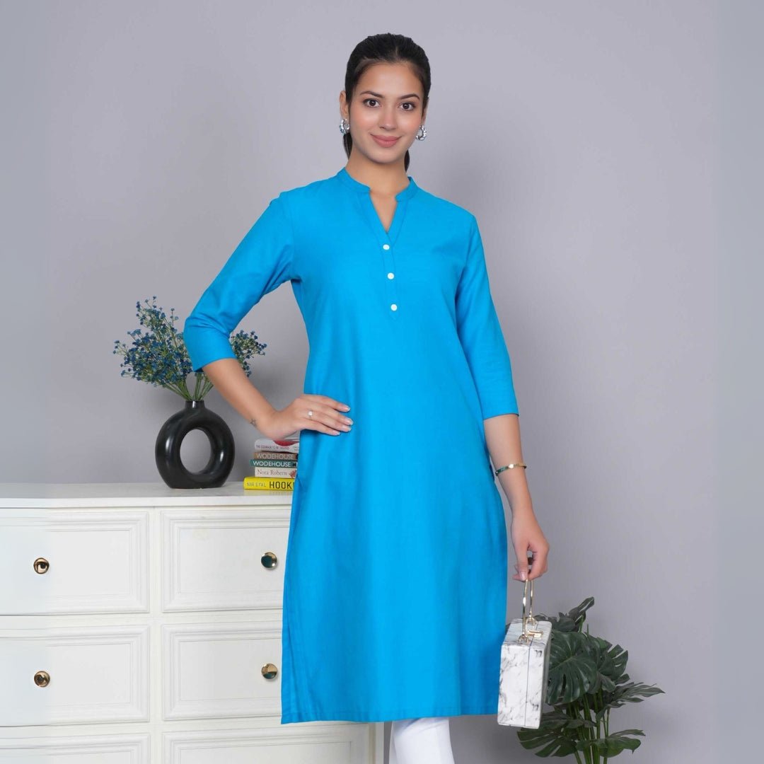 Turquoise blue 100% Premium Cotton Long Kurta - Long kurta