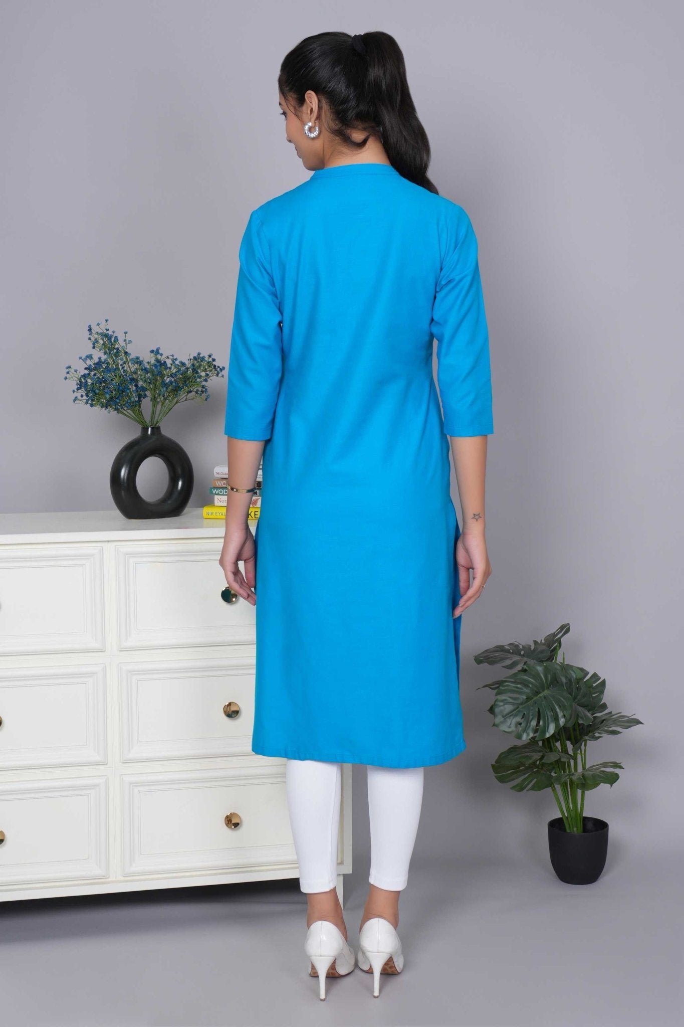 Turquoise blue 100% Premium Cotton Long Kurta - Long kurta