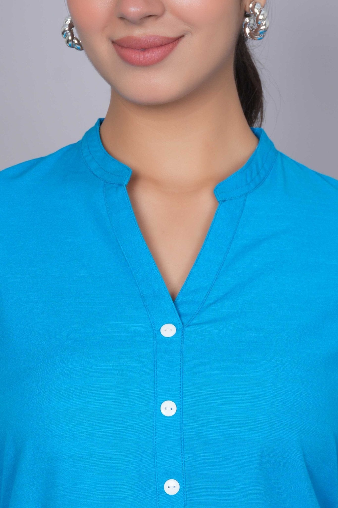 Turquoise blue 100% Premium Cotton Long Kurta - Long kurta