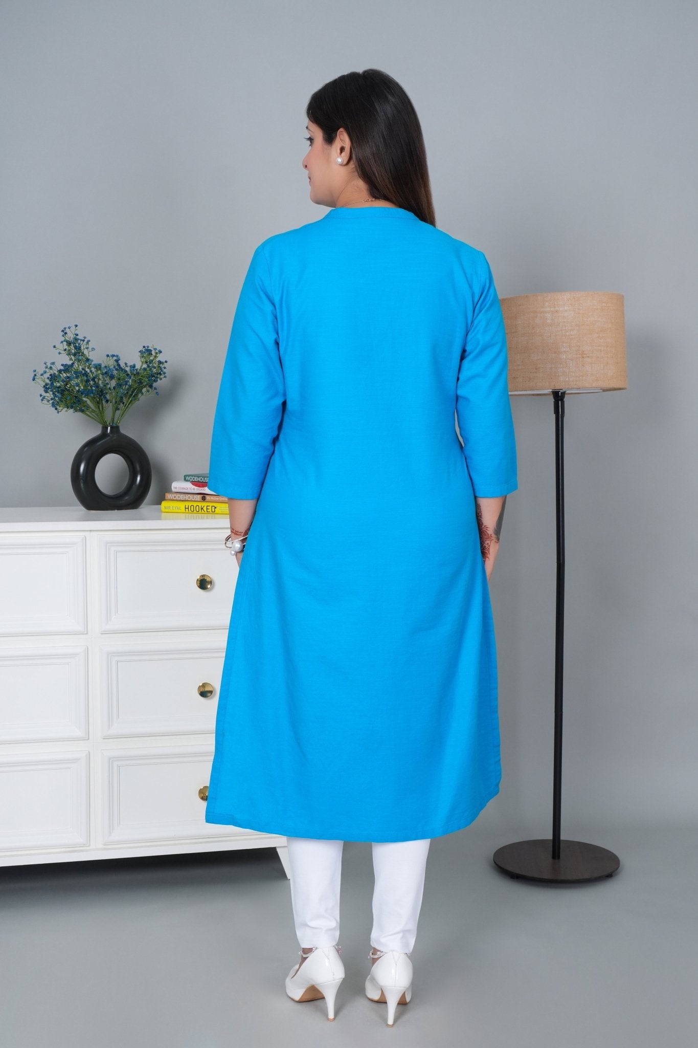 Turquoise blue 100% Premium Cotton Long Kurta - Long kurta