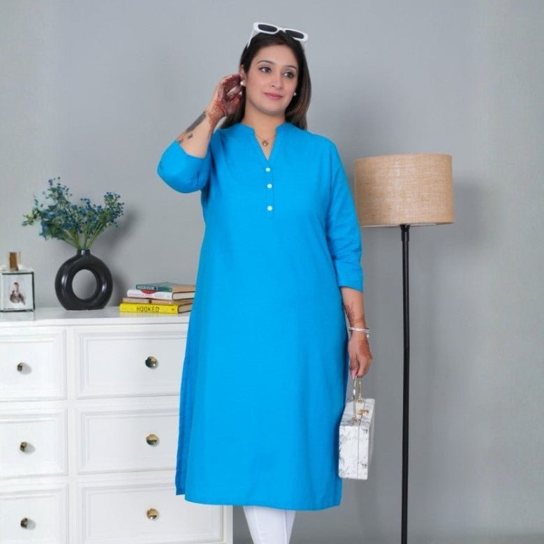 Turquoise blue 100% Premium Cotton Long Kurta - Long kurta