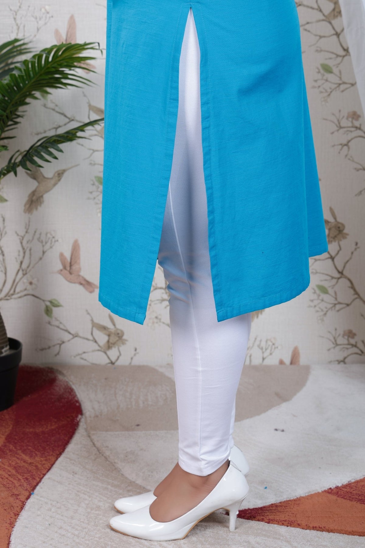 Turquoise blue Linen Long kurta -Long kurta