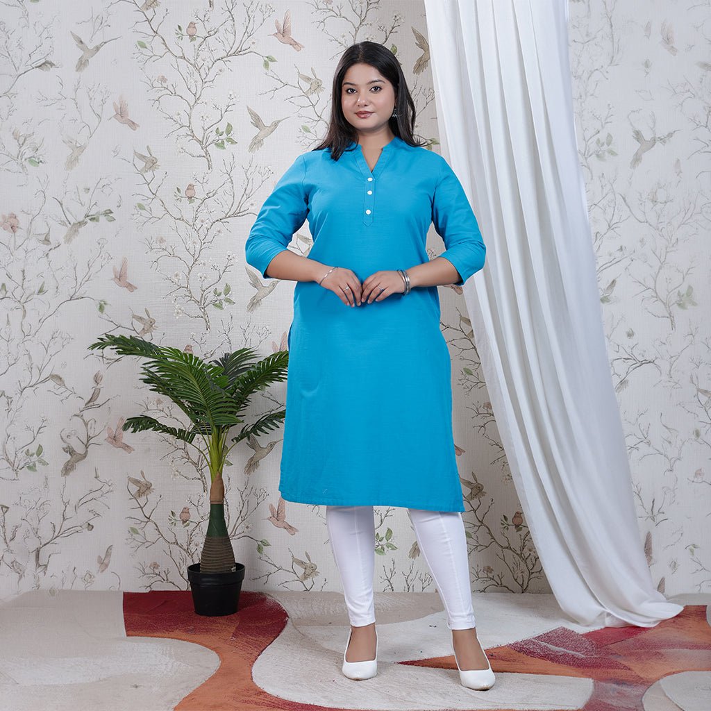 Turquoise blue Linen Long kurta -Long kurta