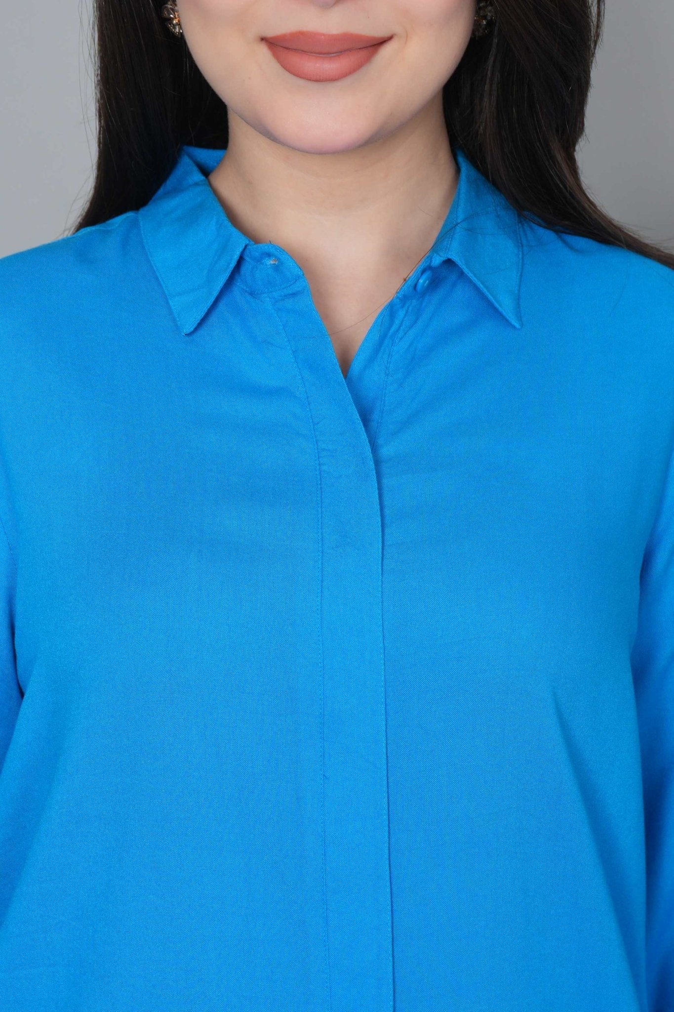 Turquoise blue long hemline shirt [ 100% Rayon, Liva Certified ] - Long hemline shirt