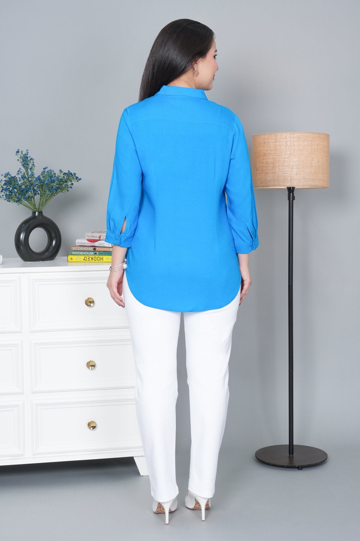 Turquoise blue long hemline shirt [ 100% Rayon, Liva Certified ] - Long hemline shirt