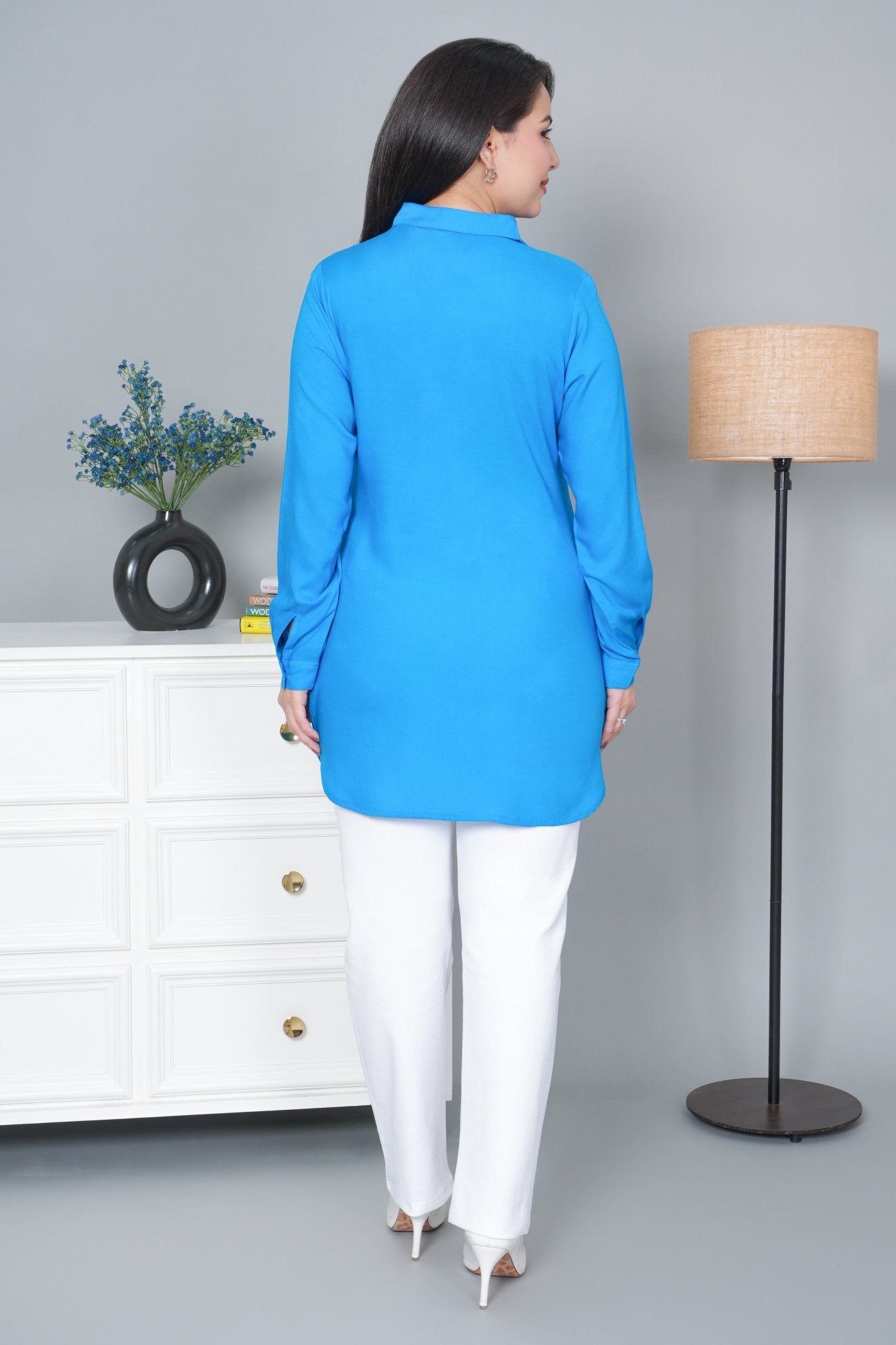 Turquoise blue Longline shirt [ 100% Rayon, Liva Certified ] - Long line shirt