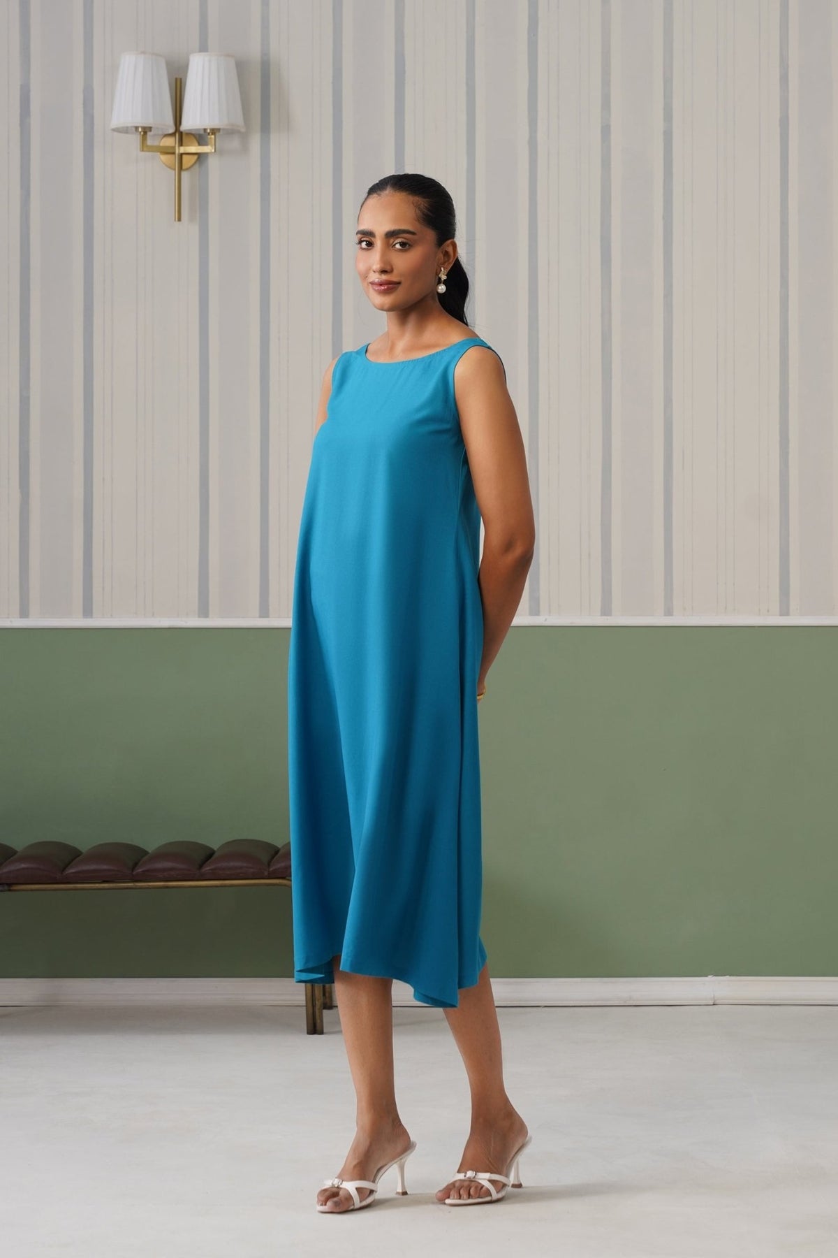 Turquoise blue rayon flare dress with pocket [ Premium 100% Rayon, Liva Certified ] -Rayon flare dress with pocket