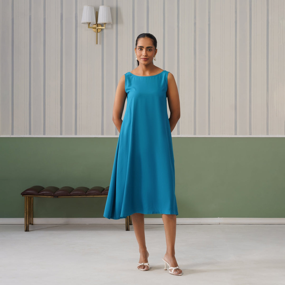 Turquoise blue rayon flare dress with pocket [ Premium 100% Rayon, Liva Certified ] -Rayon flare dress with pocket