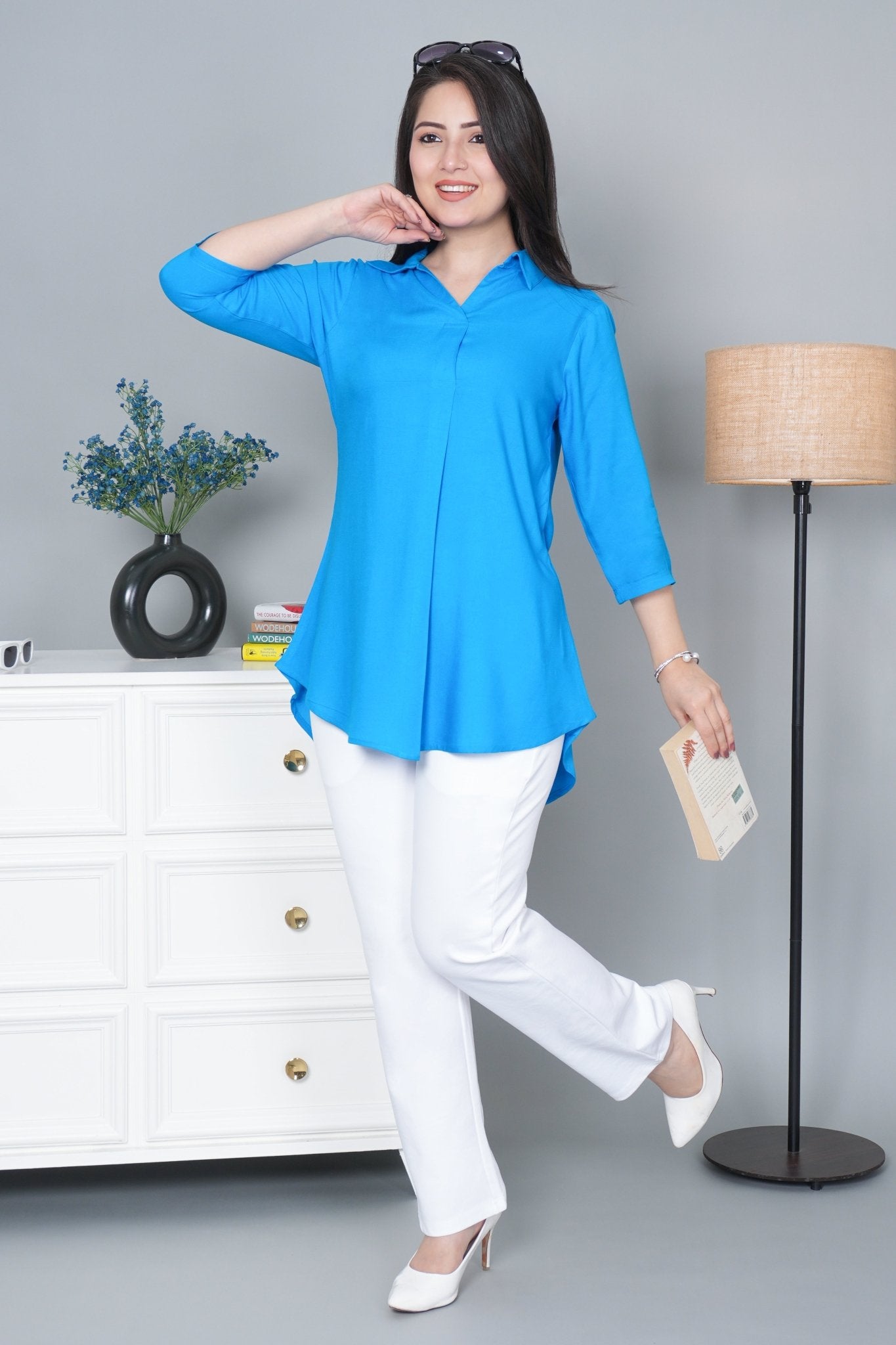 Turquoise blue rayon flare top [ 100% Rayon, Liva Certified ] - Rayon flare top