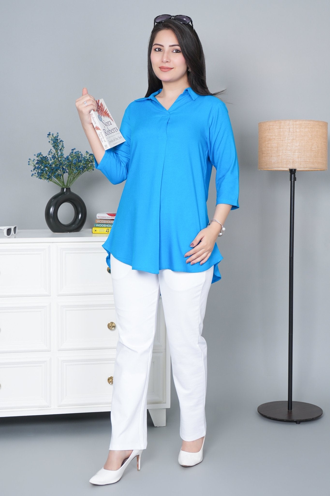 Turquoise blue rayon flare top [ 100% Rayon, Liva Certified ] - Rayon flare top