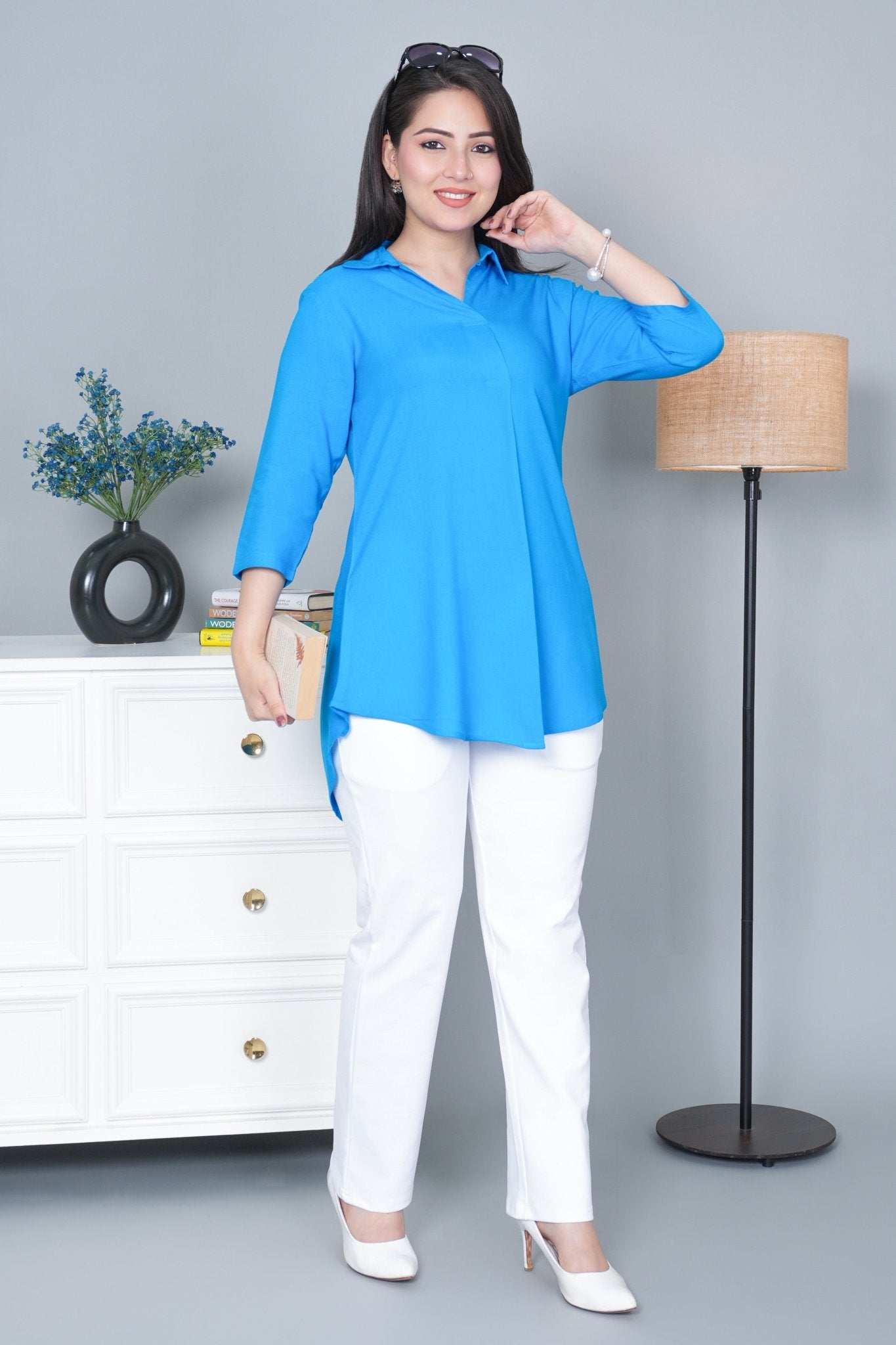Turquoise blue rayon flare top [ 100% Rayon, Liva Certified ] - Rayon flare top