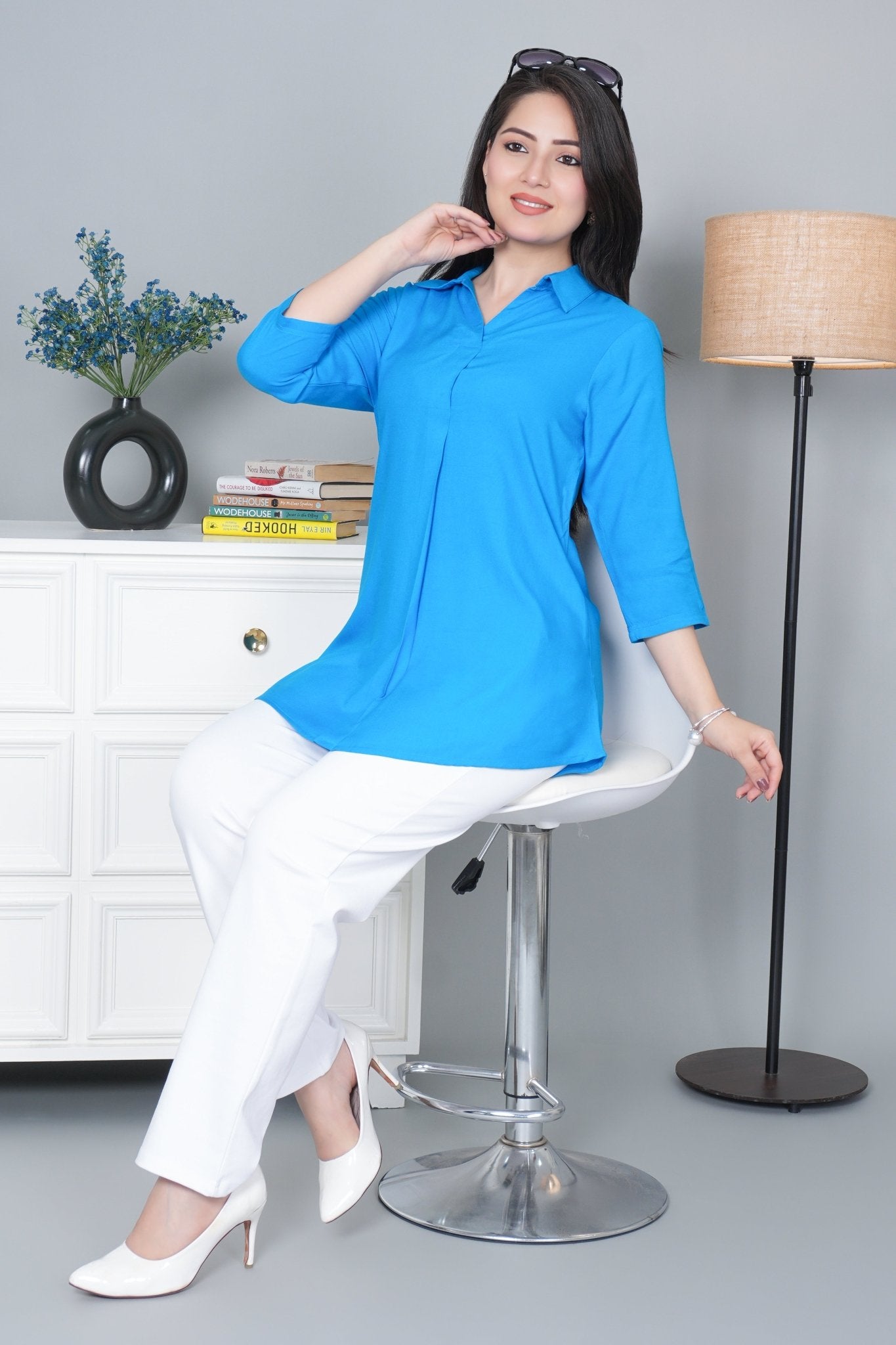 Turquoise blue rayon flare top [ 100% Rayon, Liva Certified ] - Rayon flare top