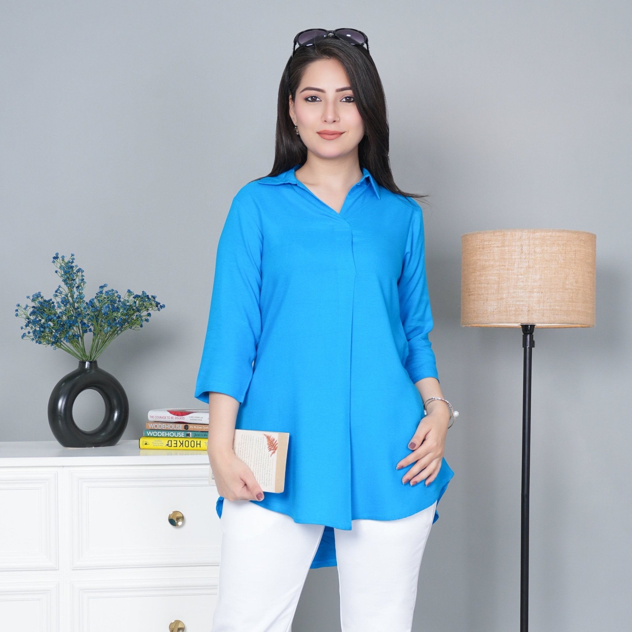 Turquoise blue rayon flare top [ 100% Rayon, Liva Certified ] - Rayon flare top