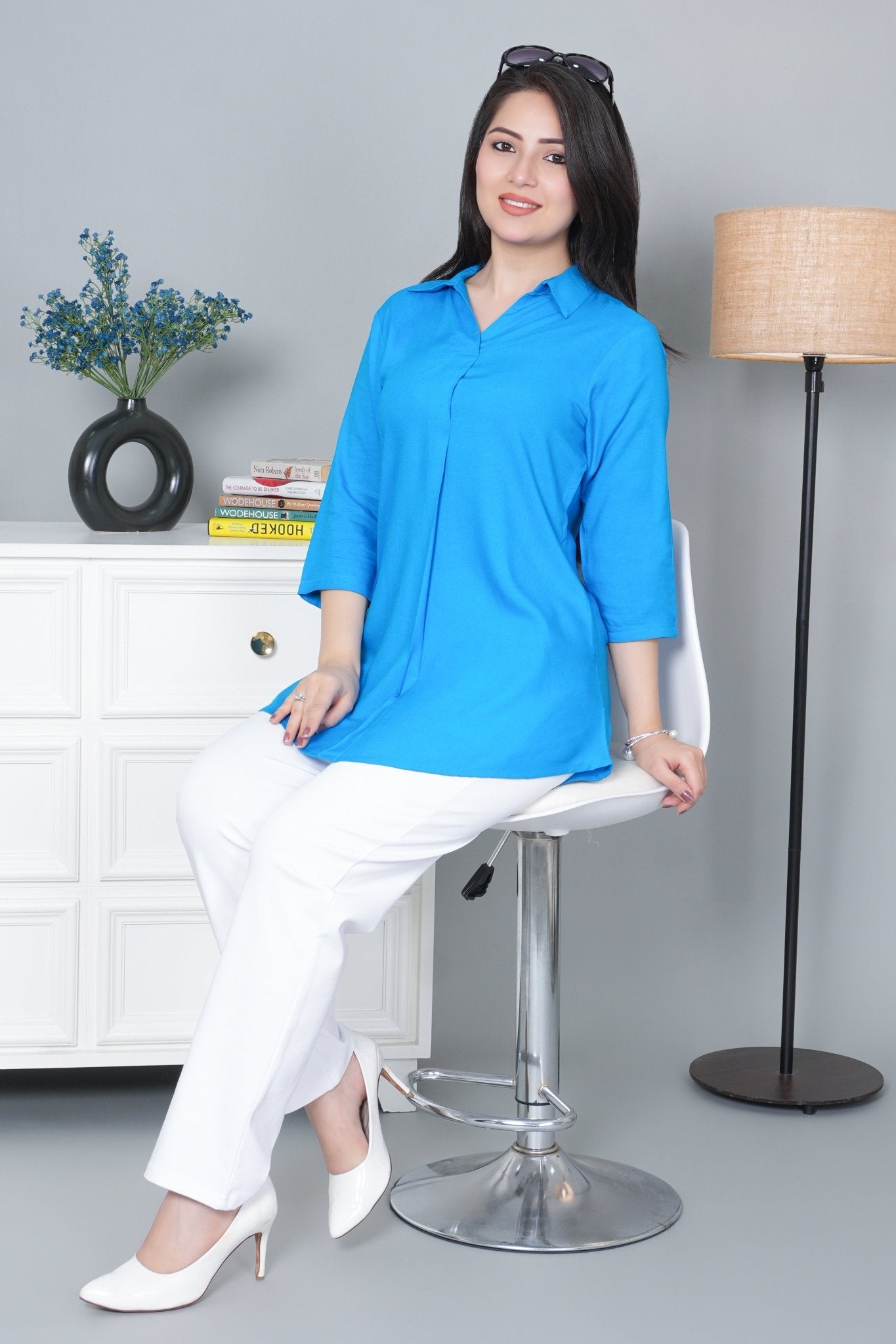 Turquoise blue rayon flare top [ 100% Rayon, Liva Certified ] - Rayon flare top