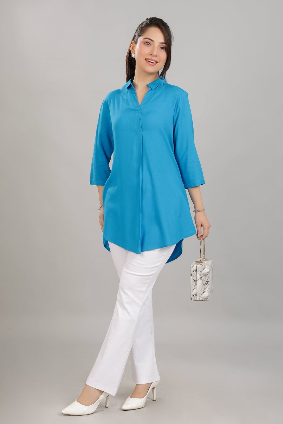 Turquoise blue rayon flare top [ Premium 100% Rayon, Liva Certified ] -Rayon flare top