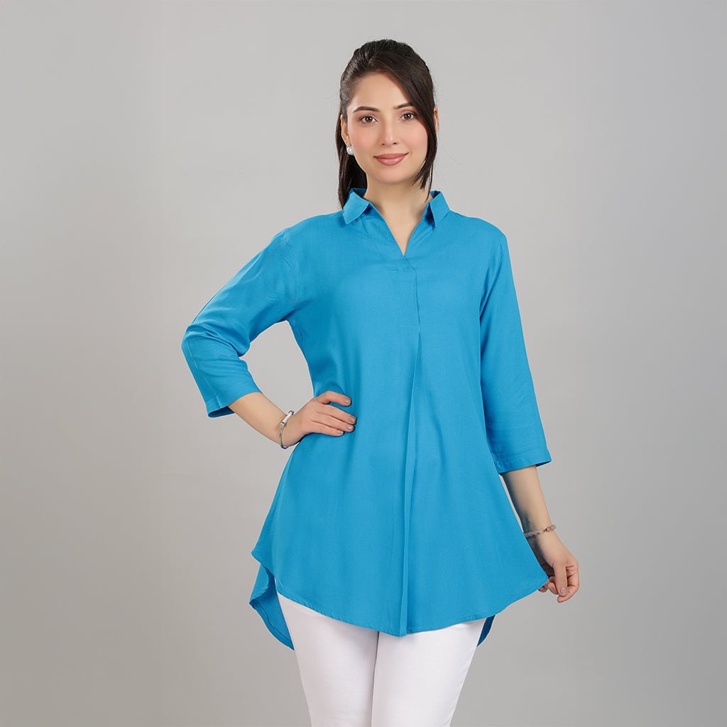 Turquoise blue rayon flare top [ Premium 100% Rayon, Liva Certified ] -Rayon flare top