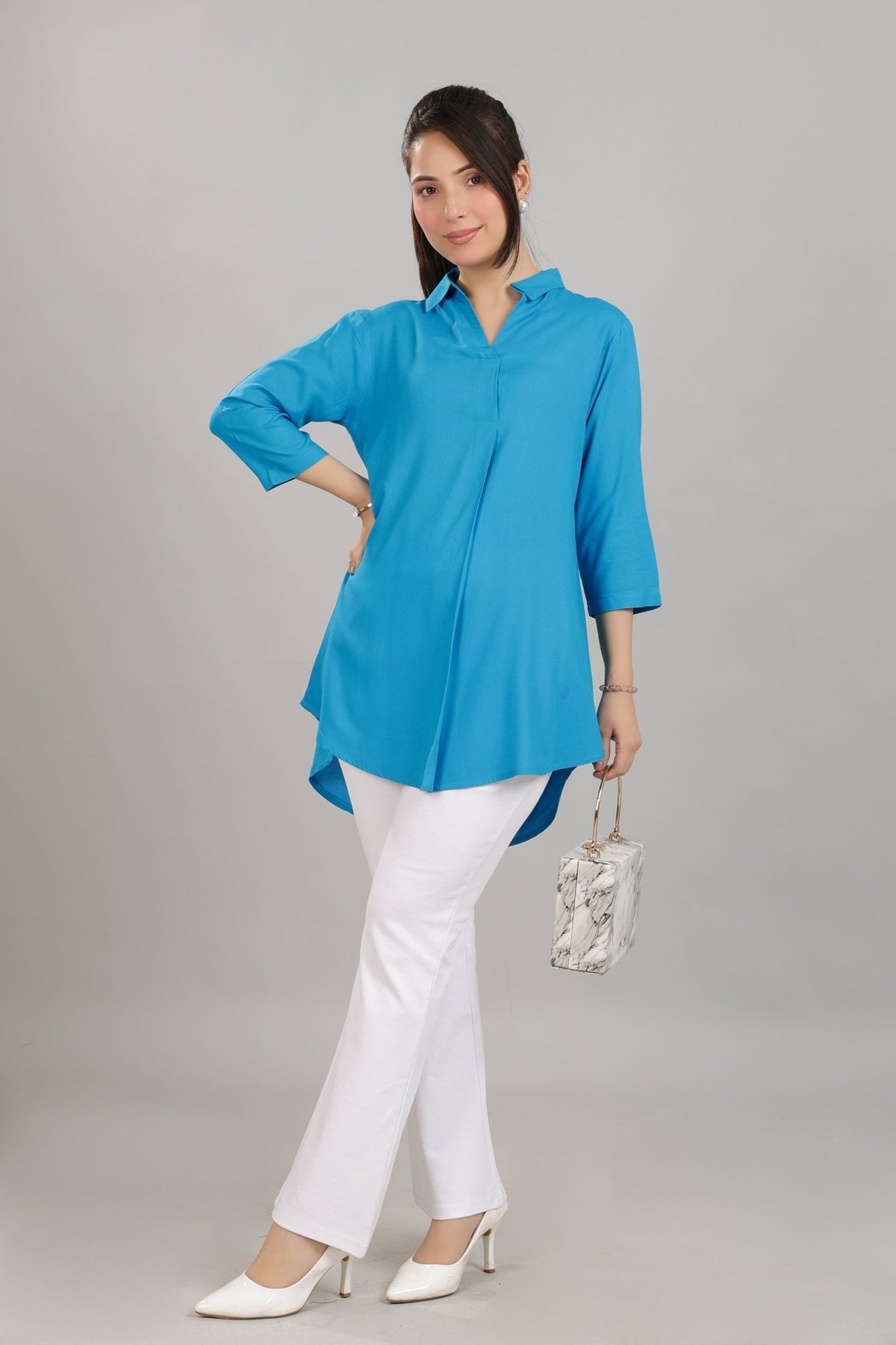 Turquoise blue rayon flare top [ Premium 100% Rayon, Liva Certified ] -Rayon flare top