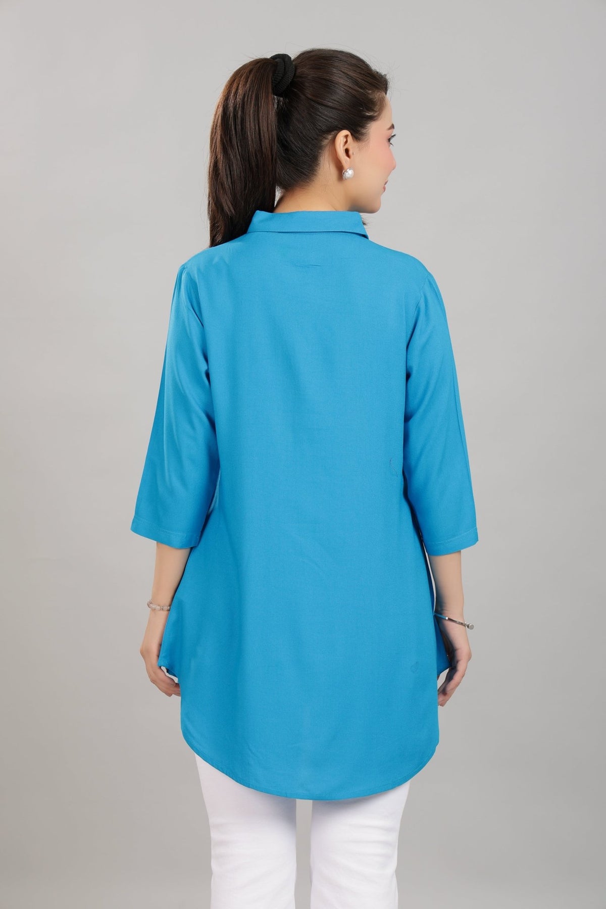 Turquoise blue rayon flare top [ Premium 100% Rayon, Liva Certified ] -Rayon flare top