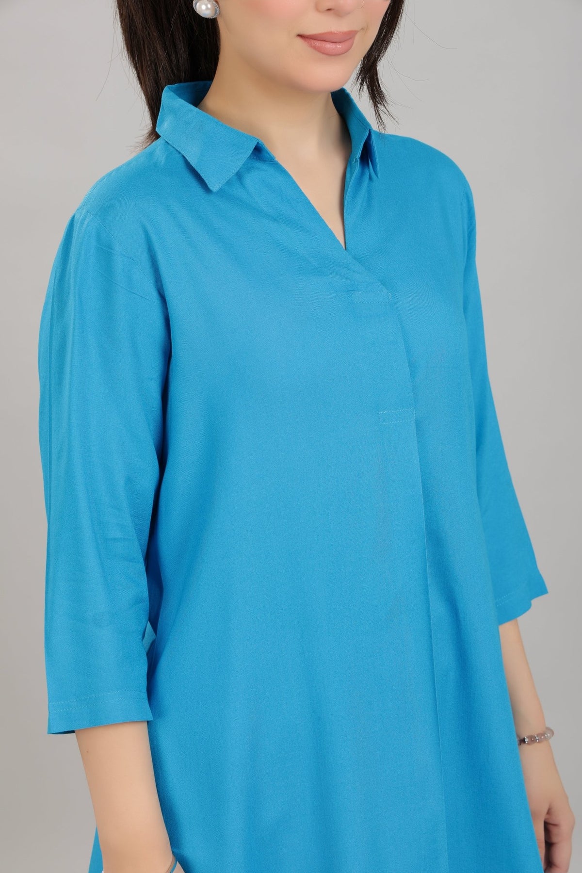 Turquoise blue rayon flare top [ Premium 100% Rayon, Liva Certified ] -Rayon flare top