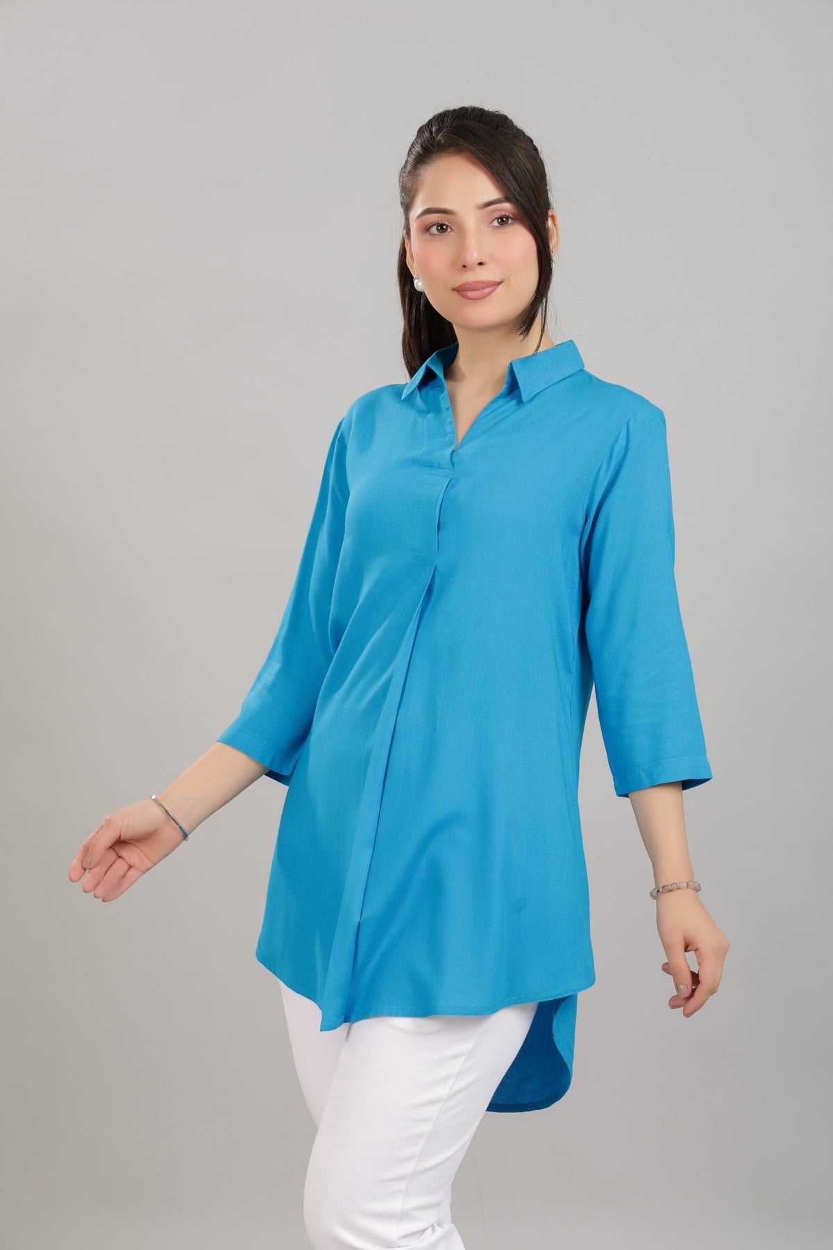 Turquoise blue rayon flare top [ Premium 100% Rayon, Liva Certified ] -Rayon flare top